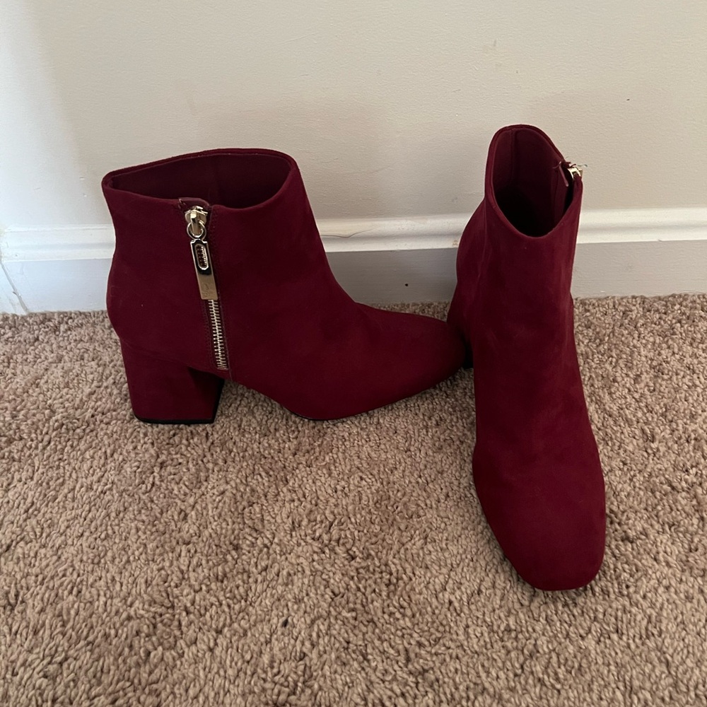 Stradivarius Burgundy Chunky Heel Bootie